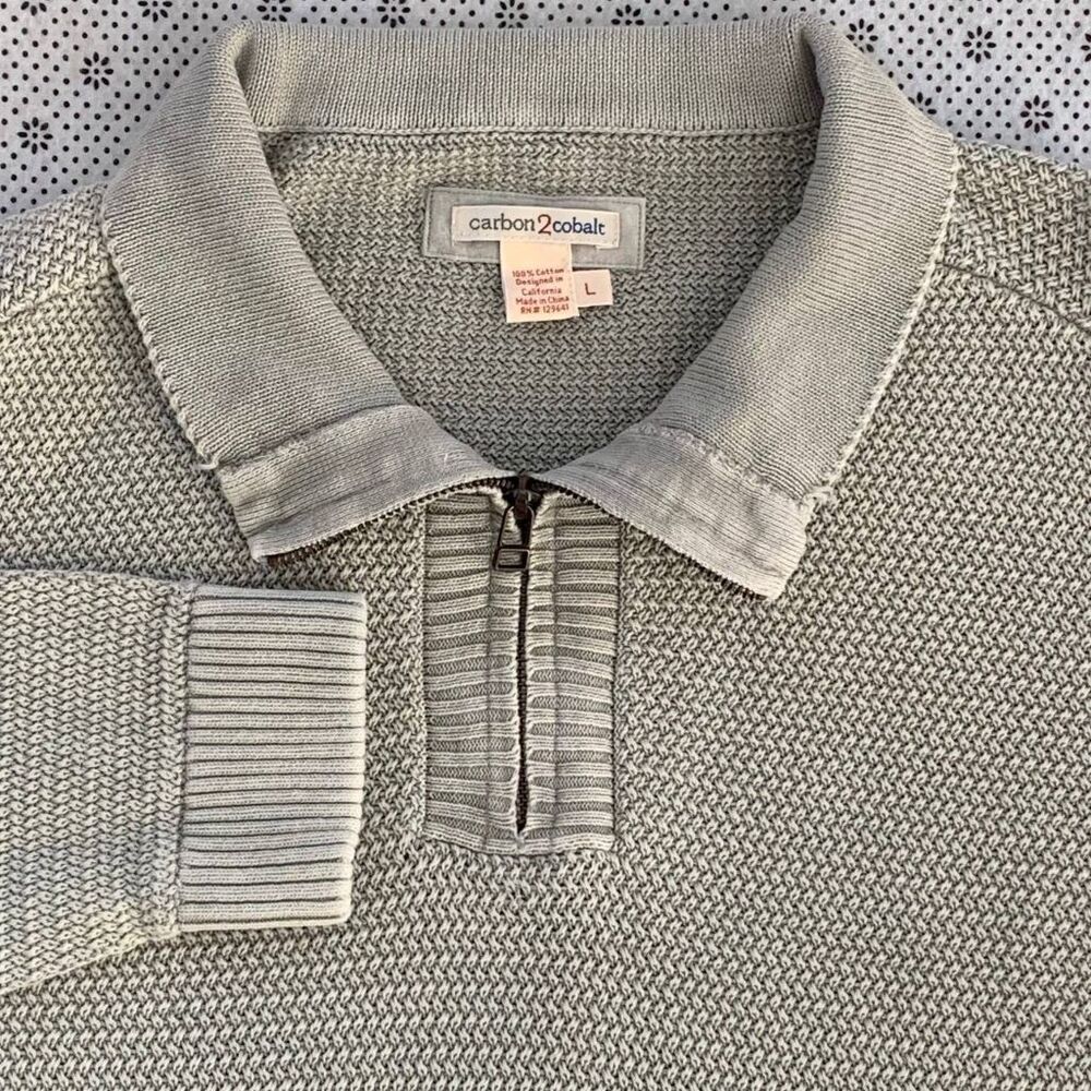Carbon 2 Cobalt Men's L Gray Cotton Quarter Zip Pullover Sweater Textured Knit